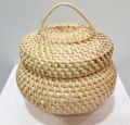 Cane Storage box (Kuruniya) Hand Woven Eco Friendly Traditional Lid Handle Round. 