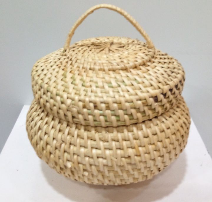 Cane Storage box (Kuruniya) Hand Woven Eco Friendly Traditional Lid Handle Round