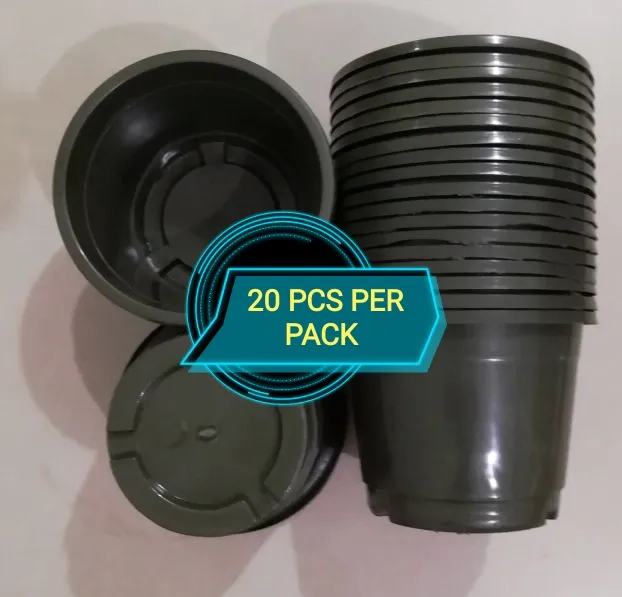 Plastic Pots (DIAMETER-13cm/HEIGHT 10 cm)-20 PCS PER PACK-DARK GREEN/black