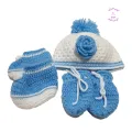 Newborn Baby Clothing Accessories, Handwoven Cotton Caps + Mittens + Socks, for Baby Boys (0-6 Months). 