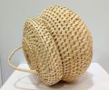 Cane Storage box (Kuruniya) Hand Woven Eco Friendly Traditional Lid Handle Round. 