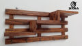 Wooden Wall-Mounted 3-Tier Stair Shelf with Key Hooks and Floating Shelf Rustic Home Decor. 