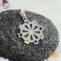 natural 925 Silver Dharmachakra Pendant With natural Nawarathna Stone. 