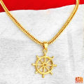 Gold Plated Guarantee V-Line Chain with Dharmachakra Pendant 18 - 24 inch Trend Necklace Design - Free Gift Box - FB-CP men. 