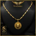 Gold Plated V-Cut Chain with Round Lion Pendant. 