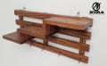 Wooden Wall-Mounted 3-Tier Stair Shelf with Key Hooks and Floating Shelf Rustic Home Decor. 