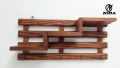 Wooden Wall-Mounted 3-Tier Stair Shelf with Key Hooks and Floating Shelf Rustic Home Decor. 