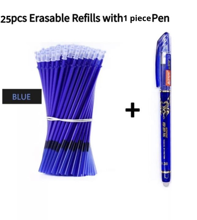 1+25Pcs/Set%200.5mm%20Black%20and%20blue%20Ink%20Gel%20Pen%20Erasable%20Refill%20Rod%20Erasable%20Pen%20Washable%20Handle%20School%20Writing%20Stationery%20Gel%20Ink%20Pen%20-%20Image%202