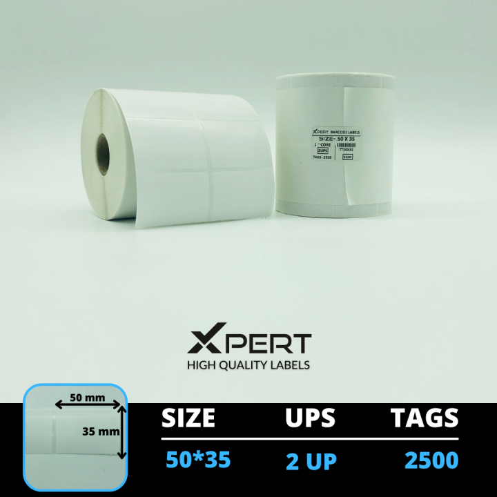 50*35 Thermal Transfer Barcode Label (Sticker) Roll 2 Up 2500 Tags ...