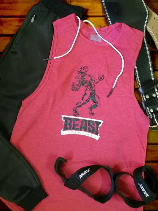 Men's Bodybuilding Arm Cut / Tank Top / Vest / Deep Cut (Gym/Fitness/Weight Lifting) BEAST Fitness Wear - Crimson Red