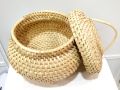 Cane Storage box (Kuruniya) Hand Woven Eco Friendly Traditional Lid Handle Round. 