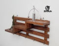 Wooden Wall-Mounted 3-Tier Stair Shelf with Key Hooks and Floating Shelf Rustic Home Decor. 