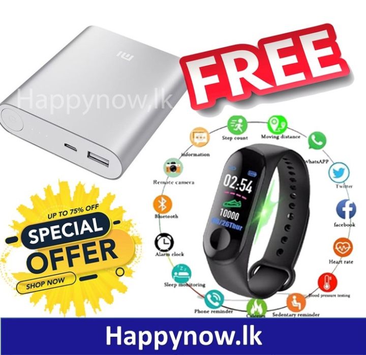 Smart Band Watch Bracelet Wristband Fitness Tracker Blood Pressure HeartRate M3` And Mi Xiaomi 10400 H+MAh Power Bank - All Mobile Phone Support