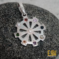 natural 925 Silver Dharmachakra Pendant With natural Nawarathna Stone. 