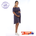 Womens Striped Off-Shoulder Maternity Dress. 
