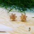 Gold plated Small Stud Earring Flower theme With White Stone For Women Stylish and Charm. 