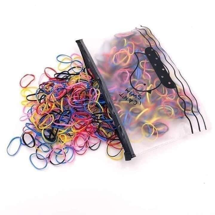 1000ပါ ခေါင်းစီးကြိုး ( Colourful Disposable Hair Bands Girls Elastic Band Scrunchie)