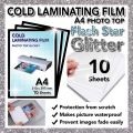 Cold Laminating Self Adhesive Film | A4 Silver Flash Star (Glitter) | 10 Sheet | Photo Protect Waterproof Plastic Film | Photo Top Sticker Sheet Transparent Surface. 