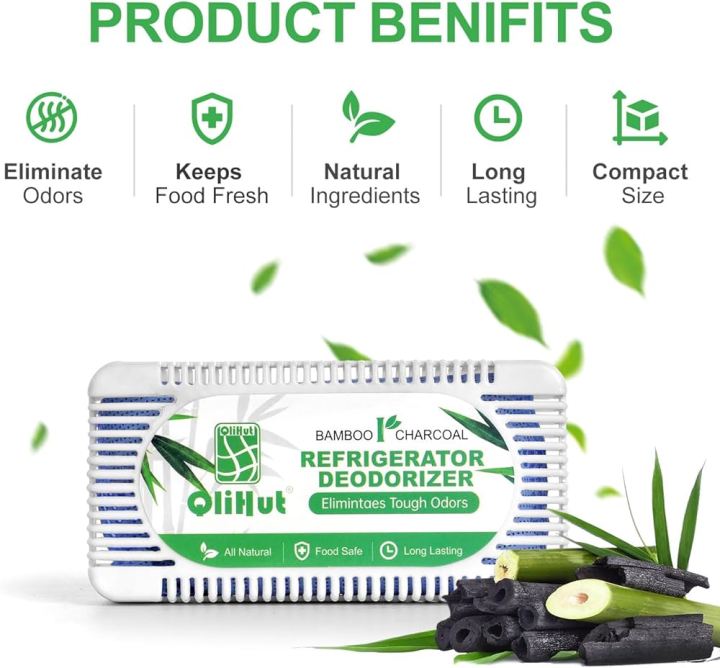 Fridge Deodorizer Natural and Unscented Activated Charcoal Refrigerator Deodorizer - Fridge Odor Eliminator for Freezers, Coolers