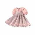 Toddler Baby Girl Causal Dress, Pink Floral Peter Pan Collar Party Dress Smocked Dress. 