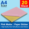 Color Paper Sticker | Pink Matte | Label A4 Paper Sticker | Laser, Inkjet, Copier A4 Printable Labels Sticker. 