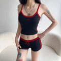 (Preorder) Women's red workout outfit, polyester, 2-piece set, camisole top + shorts, elastic waistband, drawstring, swimsuit #2447.. 