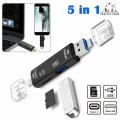 Multi-function 5 In 1 USB 2.0 Type C Memory Card Reader OTG Reader Adapter. 