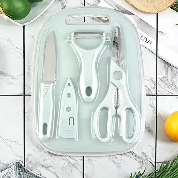 AARON 4pcs Kitchen Sets ,Fruit Knife,Scissors,Peeler,Chopping Board ...