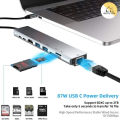 Type C Extender 8 in 1 USB Hub with HDMI Adapter with SD TF Card Reader Rj45 PD Fast Charging. 