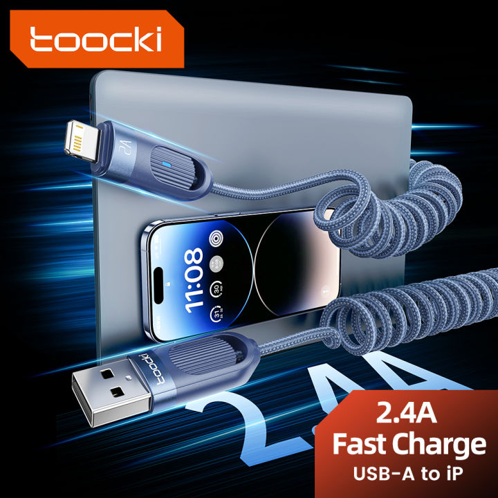 (Preorder)  Toocki Retractable Spring USB Data Cable LOS Fast Charging USB Cable 1.8m LED Indicator Light for Samsung Xiaomi Huawei