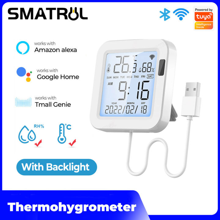 (Preorder)SMATRUL Wifi Temperature and Humidity Sensor with Backlight LCD Display, Smartlife/Tuya Smart Real-time monitoring Intelligent Scen e linkage Timing function For Home Greenhouse Support Alexa Google Home Assistant