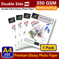 Premium Glossy Photo Paper | 350 g | 2 Sided | A4 Size 50 Sheets | Printer Photographic Paper for Inkjet Printers Office Supplies. 