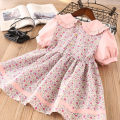 Toddler Baby Girl Causal Dress, Pink Floral Peter Pan Collar Party Dress Smocked Dress. 