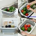 Collapsible Cutting Board/Chopping Board with Foldable Drain Basket/Space Saving 3 in 1 Multifunction Storage Basket (First Place). 