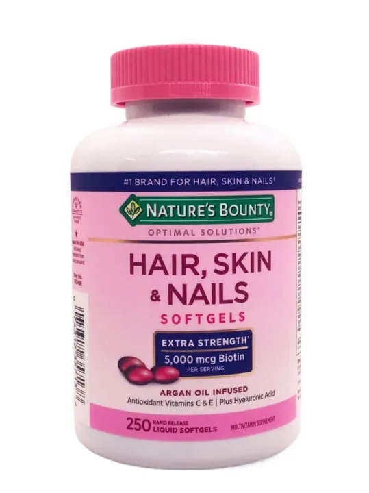 Nature's Bounty Hair Skin and Nails 5000 mcg of Biotin - 250 Liquid Softgels Extra Strength