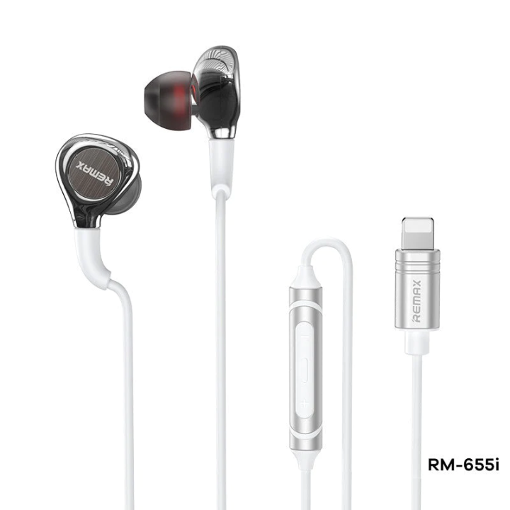REMAX RM-655I IPH METAL EARPHONE (WIRED), FOR MUSIC & CALL (1200MM) Stereo Sound Wired Headset , For IPhone ,Lighting Earphone