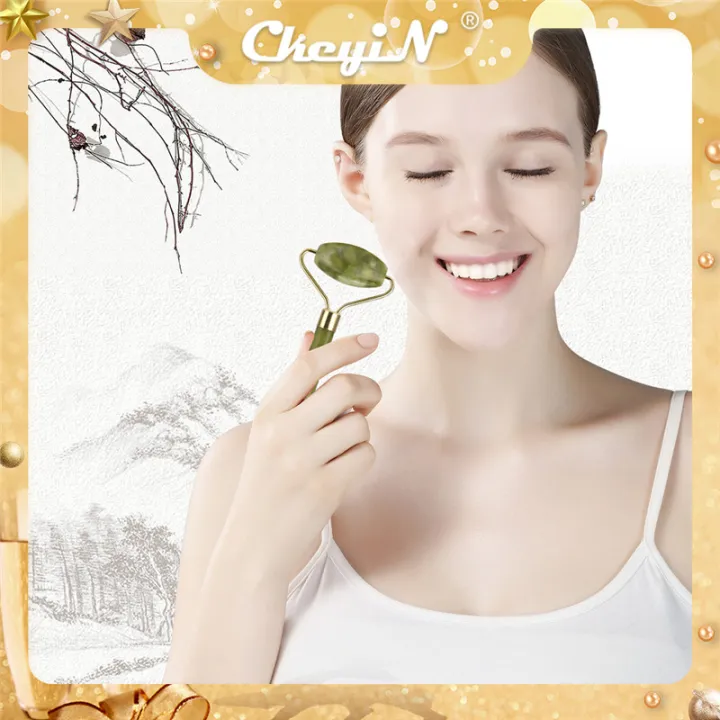 CkeyiN Natural Jade Face Roller, Double Head Facial Roller Massager Anti Aging and Anti-wrinkle Face Body Eyes Neck Massage Beauty Tool AM122LQ