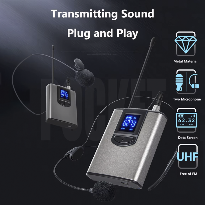 🎙️ ကြိုးမဲ့မိုက်ခရိုဖုန်း📟🔴UHF Wireless Microphone With Bodypack 50M Transmitter Mini Lapel Head Portable Receiver For Cameras and Phone MIC-UHF-02🗣️
