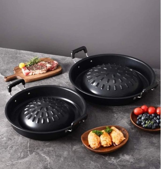 Golden Pyae Thai Style Outdoor Round Barbecue Grill Pan Aluminum Non-stick Smokeless BBQ Griddle Pan (30 cm မူကထအိုး)