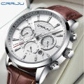 (Preorder) Crrju Fashion Quartz Watch Leather Strap Waterproof Luxury Men's Watch 2212 XO No Box  အမျိုးသား လက်ပတ်နာရီ. 