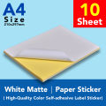 Color Paper Sticker | White Matte | Label A4 Paper Sticker | Laser, Inkjet, Copier A4 Printable Labels Sticker. 