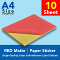Color Paper Sticker | Red Matte | Label A4 Paper Sticker | Laser, Inkjet, Copier A4 Printable Labels Sticker. 