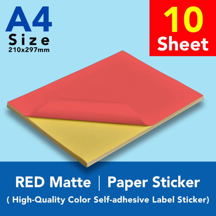 Color Paper Sticker | Red Matte | Label A4 Paper Sticker | Laser, Inkjet, Copier A4 Printable Labels Sticker