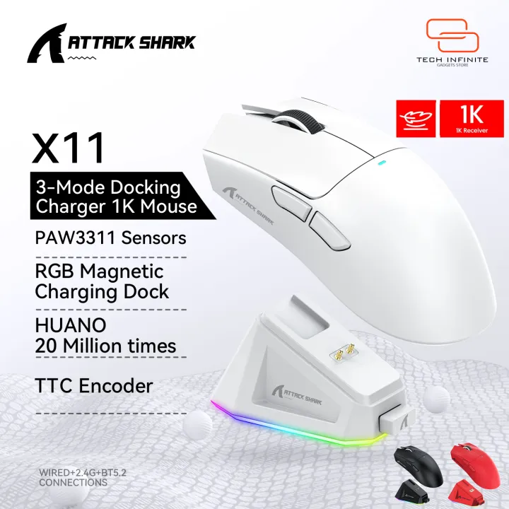 ATTACK%20SHARK%20X11%20Wireless%20Gaming%20Mouse%20with%20Charging%20Dock%20Tri-mode%20Gaming%20Mouse%20Ultra%20Light%2063g%20with%20Magnetic%20Charging%20Dock%20PAW3311%20Sensor,%2022000%20DPI,%20BT/2.4Ghz/Wired,%20for%20Window/MAC/Android%20Programmable%20Buttons%20Anti-Slip%20Tape%20-%20Image%202
