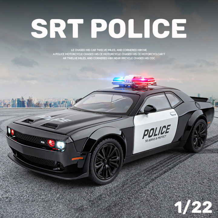(Preorder) SRT Dodge Challenger Police Car Model Alloy Car Toys For Boys Sound Light Diecast Cars Collection Lover Birthday For Children Metal Gift Toys For Boys ကလေးကစားစရာအရုပ်ကား