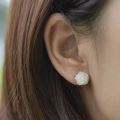 Mother of Pearl 8mm Rose Carved 3D Flower 925 Silver Push Type Studs သဘာဝ ကနုကမာ 3Dပန်း ပန်းပု နားကပ်. 