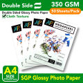 SGP Glossy Photo Paper | 350 g | Cloth Texture | 2 Sided | A4 Size 50 Sheets | Printer Photographic Paper for Inkjet Printers Office Supplies. 