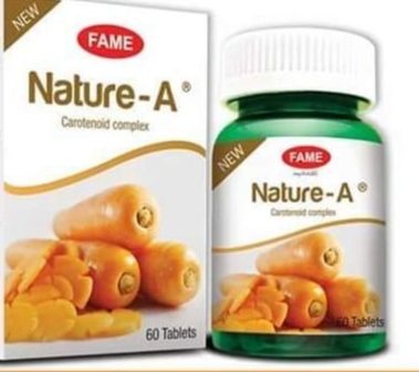 Fame Nature A  , Fame သဘာဝ အေ , Fame Nature-A , အမြင်အာရုံ ကြည်လင်စေရန် နှင့် အသားအရေ စိုပြေလှပစေရန် သောက်သင့်သည့် ဆေး