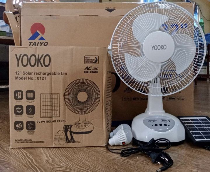 12" Rechargeable AC/DC Solar Table Fan (အားသွင်းပန်ကာ)