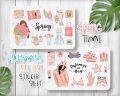 Spring time, Pajamas all Day, Cute Teenage Girl Sticker Sheet - 2 Stickers Sheet  Kiss Cut Stickers for Planners  Journals and Scrapbooking  Laptop Sticker  Car Sticker  Phone Sticker  Waterbottle Sticker  Wall Sticker  Waterproof Sticker. 